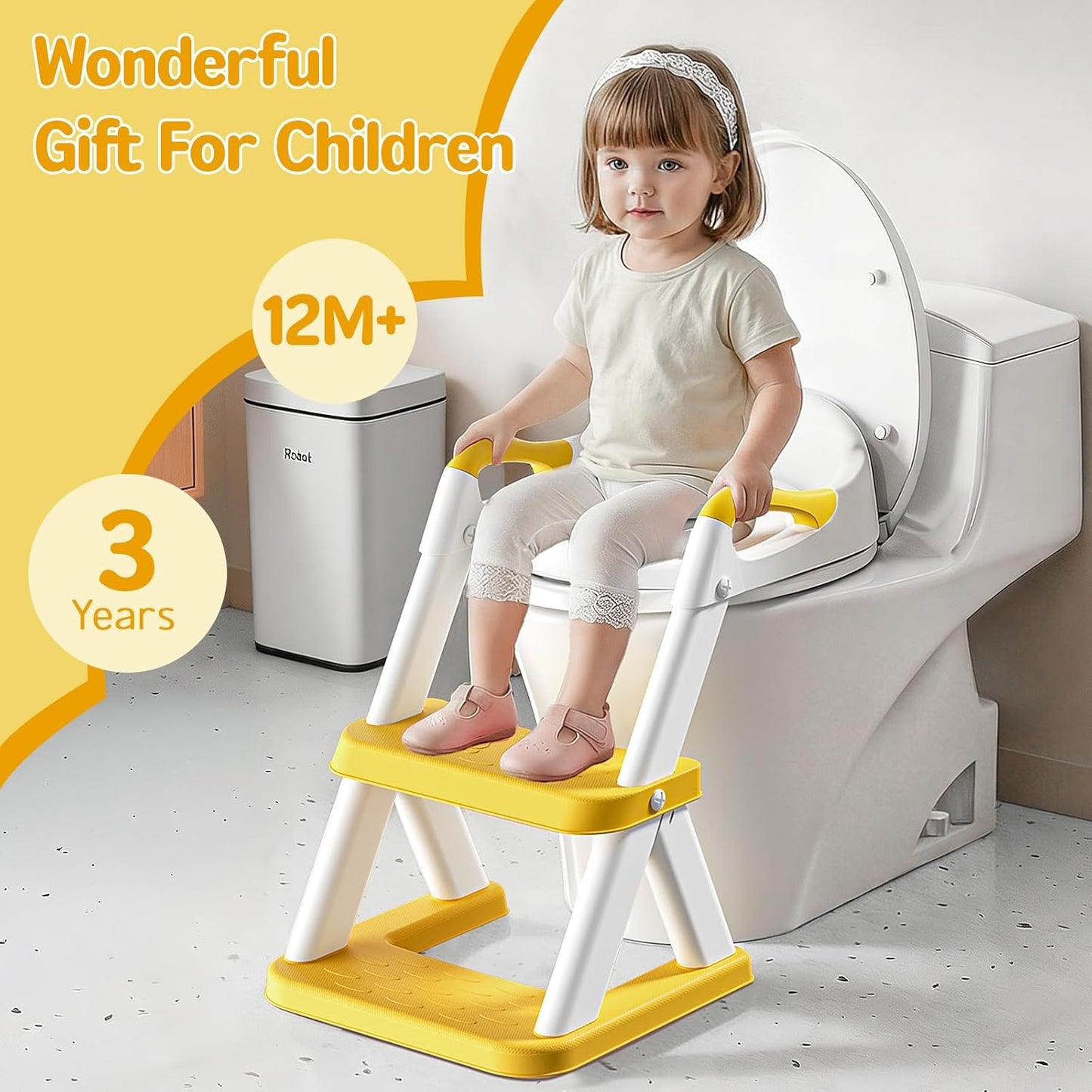 Potty Training Toilet Seat with Steps, 2-in-1 Toddler Toilet Seat for Boys Girls with Splash Guard Soft Anti-Slip Pad,Grey