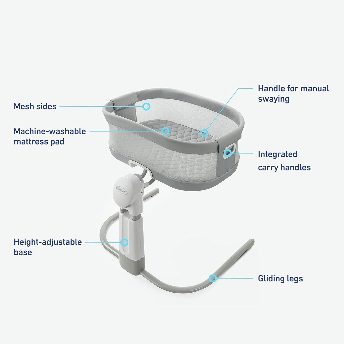 Graco® DreamMore Bedside, Newborn, Travel, Portable Bassinet for Newborn Babies to 6 Months, Willow