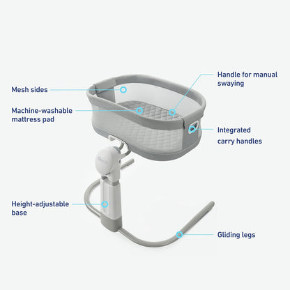 Graco® DreamMore Bedside, Newborn, Travel, Portable Bassinet for Newborn Babies to 6 Months, Willow