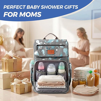 PILLANI Baby Diaper Bag Backpack - Backpack Diaper Bag w/Large Capacity - Baby Shower Gifts - Waterproof Travel Diaper Bags w/Changing Pad, Insulated Bottle Holders, Padded Straps - Baby Boy Stuff
