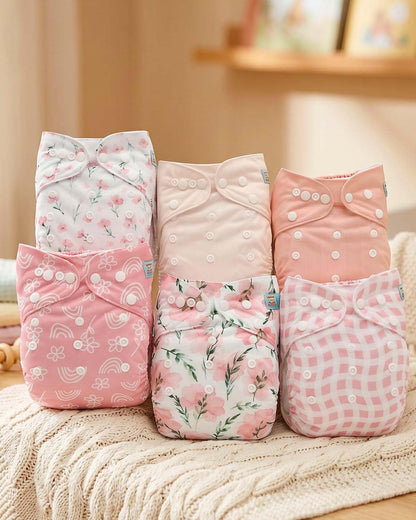ALVABABY Baby Cloth Diapers 6 Pack with 12 Inserts Cloth Diaper Covers Adjustable Washable Reusable for Baby Girls and Boys
