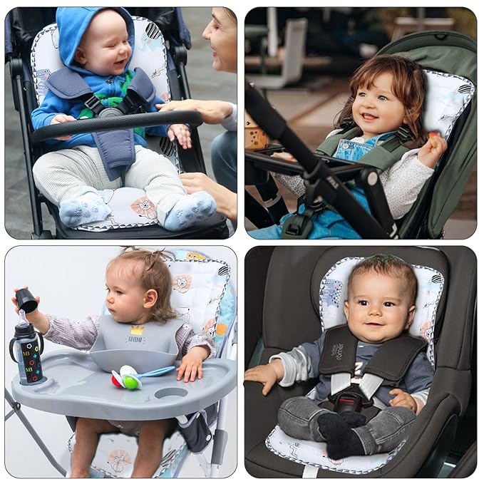 Baby Stroller Cushion,Infant Car Seat Insert-Reversible Universal Breathable and Soft Newborn seat Liner for Stroller,100% Cotton Seat Pad Liner for Newborns-34x78cm,1 Pack(Lion Dinosaur)