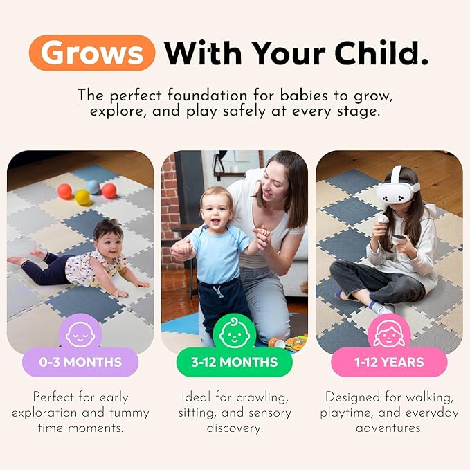 MioTetto Baby Play Mat, Soft Foam Floor Tiles for Kids. Adjustable Interlocking Foam Tiles, Fits with 50x50 Playpen Baby mat for Crawling & Development, Safe & Non-Toxic Playmat for Babies 6-12 Months