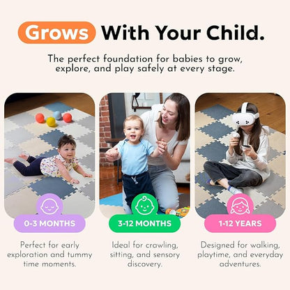 MioTetto Baby Play Mat, Soft Foam Floor Tiles for Kids. Adjustable Interlocking Foam Tiles, Fits with 50x50 Playpen Baby mat for Crawling & Development, Safe & Non-Toxic Playmat for Babies 6-12 Months