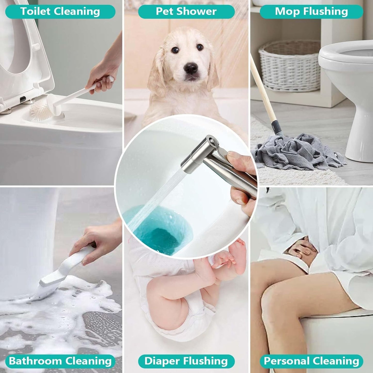 BARROCK Bidet Sprayer for Toilet, Handheld Jet Spray for Existing Toilets with Bidet Hose, Adjustable Water Pressure Muslim Shower, Stainless Steel Cloth Diaper/Feminine Wash Sprayer Brushed Nickel