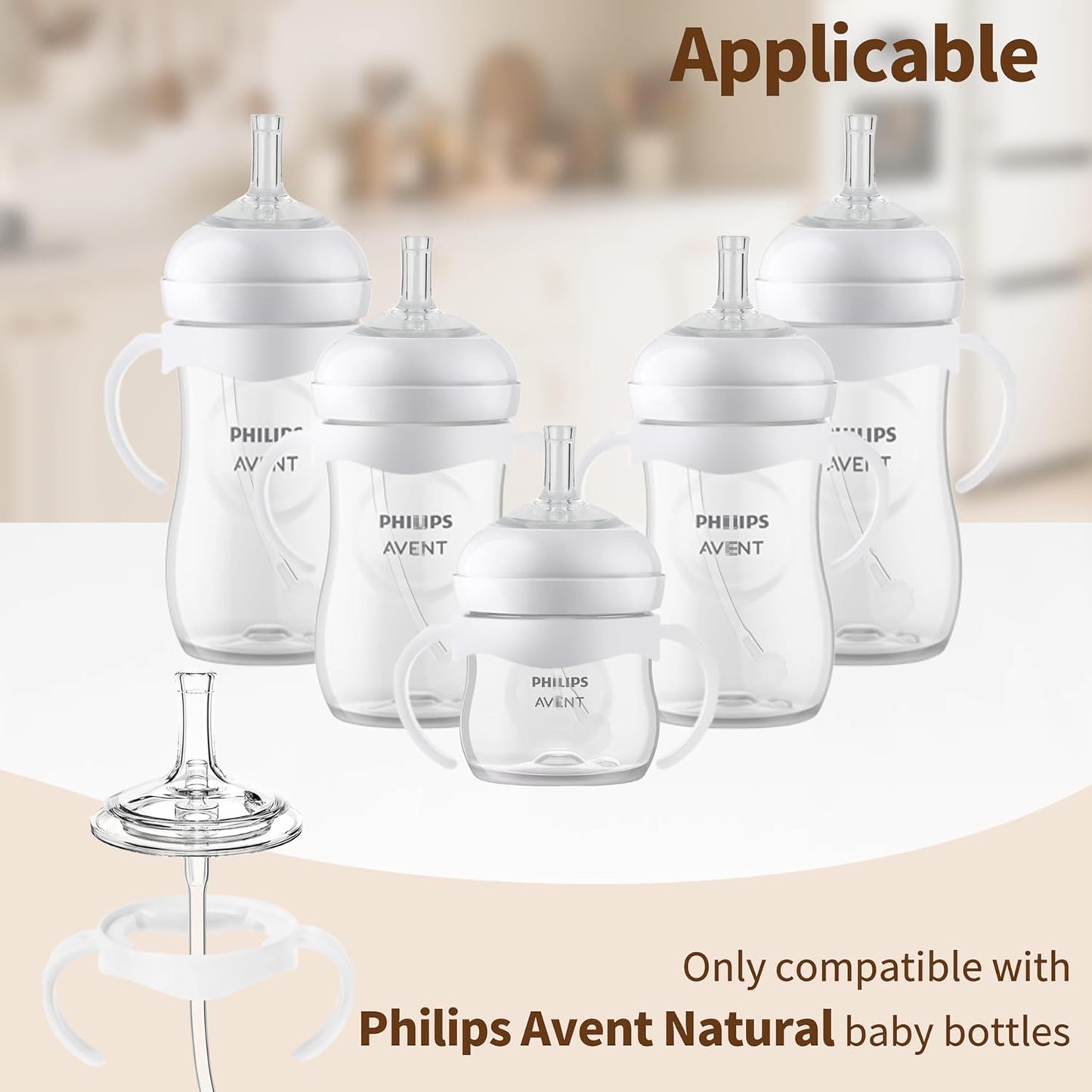 Straw Cup Conversion Kit for Philips Avent Natural Baby Bottles, Sippy Cups Transition Kit with Silicone Straw Top Nipples, Weighted Straw, Bottle Handle, Cleaning Brush for Toddler 6+ Month, 3-Pack