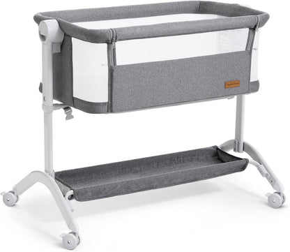 Bassinet Bedside Sleeper - All-Mesh Design, Portable Bedside Bassinet for Baby with Washable Mattress, 5 Adjustable Heights（Beige）
