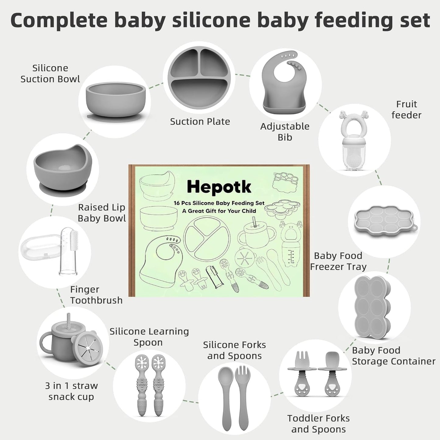 16 Pack Silicone Baby Feeding Set, BPA-Free Baby LED Weaning Supplies, Include Suction Plates, Baby Bowls, Silicone Fork & Spoon, and More, First Stage Baby Food Eating Utensils - 6+ Months(Blue, 16)