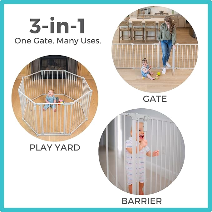 Toddleroo by North States - 3 In 1 Metal Superyard Baby Play Yard: 8 Panel Playpen, Gate, or Extra Wide Fence - Encloses Up to 19 Square Feet - 30 Inches Tall - Taupe