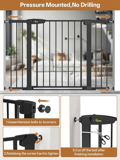 Baby Gate for Indoor Stairs & Doorways: Wide Expandable 27.9-42.1" Metal Safety Gate - Toddler Pets 30" Tall Dog Gate with Easy Install Pressure Mount Dual Lock & 2-Way Swing, Black.