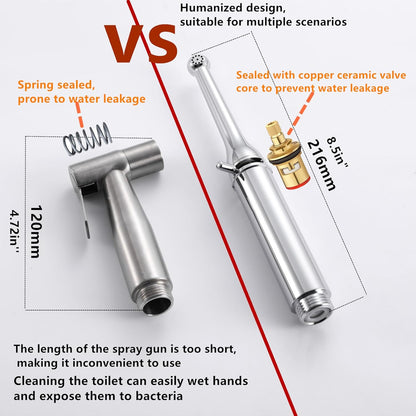 Brass Handheld Bidet Sprayer-Chrome Finish, Hot and Cold Water Mixer Valve Included，8.2inChrome Toilet Spray Gun,