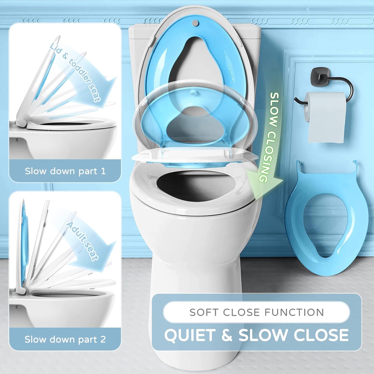 YASFEL Built in Potty Training Toilet Seat for Toddlers, Kids & Adults Biscuit Plastic Toilet Seats Elongated Slow Close with Magnets(Almond, 18.5”)