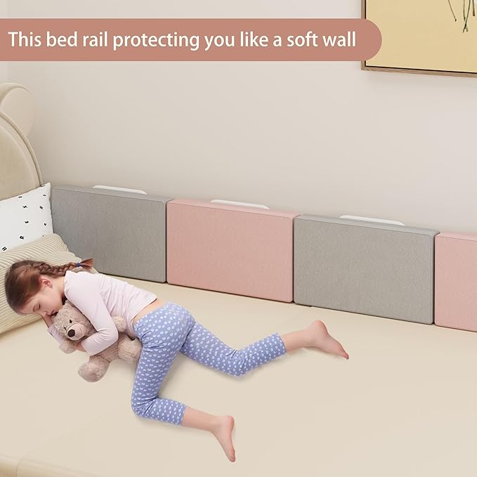Bed Rail Bumpers for Toddlers, Foam Padded Bed Barrier for Kids Safety, Bed Side Guard Rails for Old Dogs, Bunk, Twin, Queen & King, Full Size Beds (Pink, 1Pack)