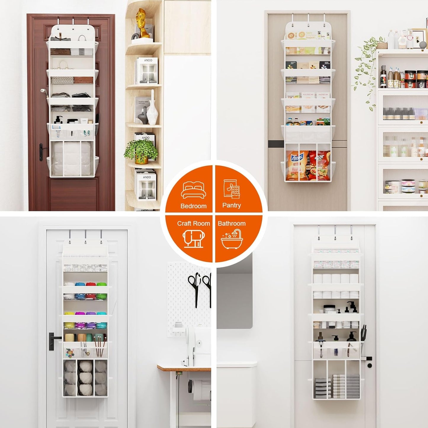 OneDream Over the Door Organizer for Nursery, 5-Tier Baby Clothes Organizer with Removable Storage Caddy, Hanging Behind Door Storage with Clear Pockets and Side Mesh Compartments, Grey