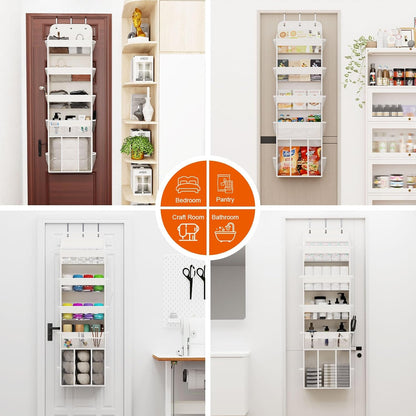 OneDream Over the Door Organizer for Nursery, 5-Tier Baby Clothes Organizer with Removable Storage Caddy, Hanging Behind Door Storage with Clear Pockets and Side Mesh Compartments, Grey