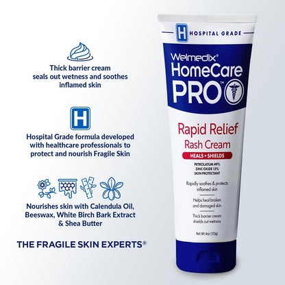 Welmedix Adult Diaper Rash Cream - Zinc Oxide Cream & Moisturizing Skin Barrier Cream, Maximum Strength Diaper Rash Cream for Adults, Skin Protection Ointment - 4oz