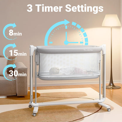 Electric Baby Bassinet, 7 Height Adjustable Rocking Bassinet for Baby, Auto Infant Sleeper with Timer, 12 Lullabies, Wheels, Smart Rocking Crib for Newborns, Beige