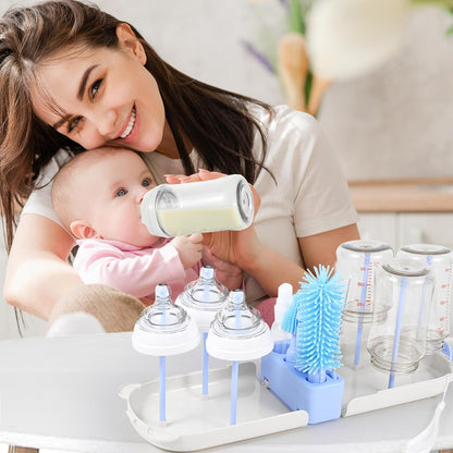 Travel Baby Bottle Cleaner Kit，7-in-1 Baby Bottle Brush Set for Travel and Home, All-in-One Baby Bottle Washing Kit: Integrated Cleaning & Drying System for Bottles and Breast Pump Parts (Green)