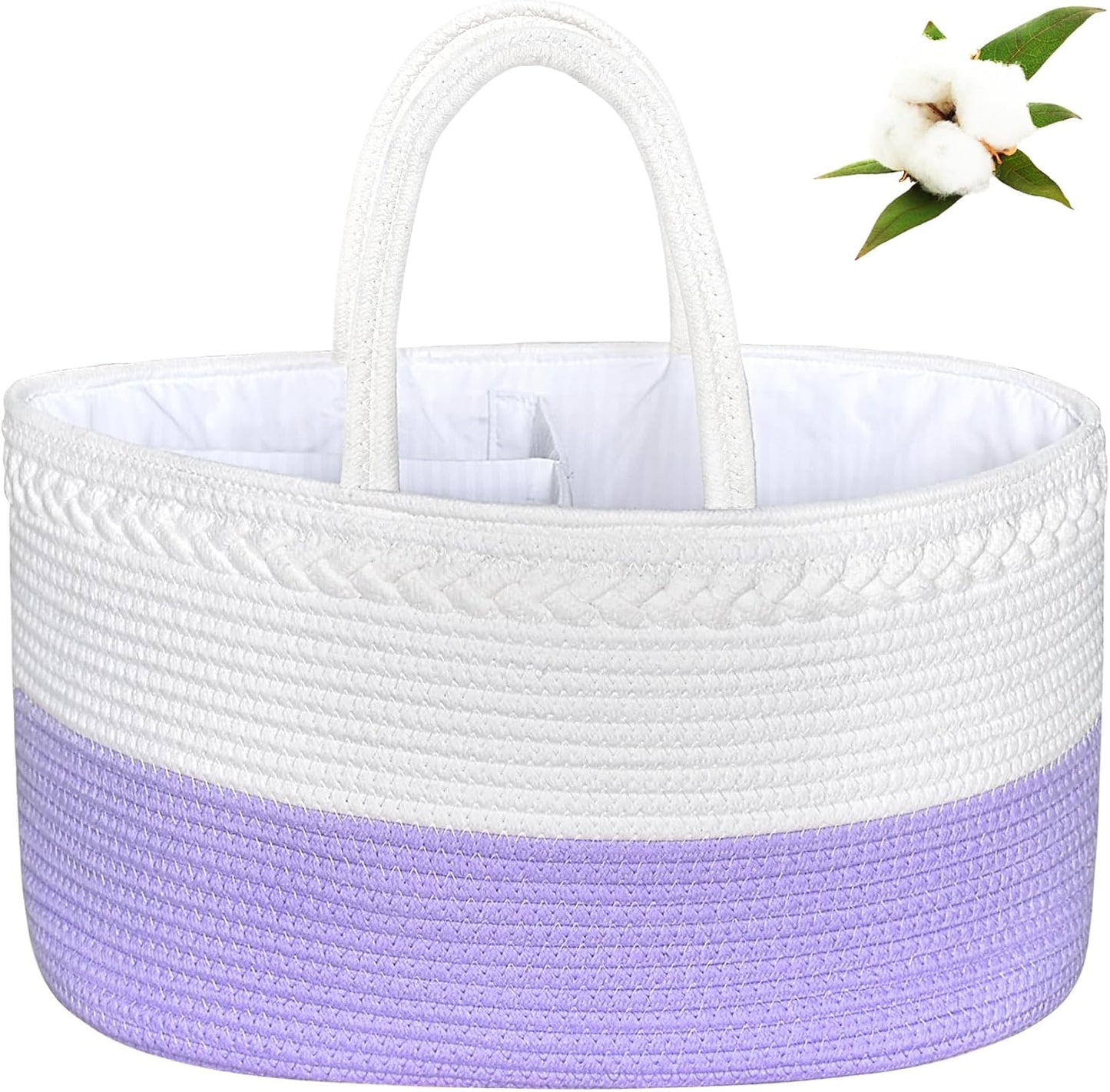 ABenkle Baby Diaper Caddy, Nursery Storage Bin and Car Organizer for Diapers and Baby Wipes, Cotton Rope Diaper Basket Caddy, Changing Table Diaper Storage Caddy