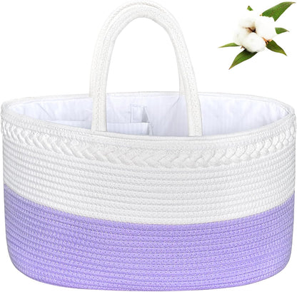ABenkle Baby Diaper Caddy, Nursery Storage Bin and Car Organizer for Diapers and Baby Wipes, Cotton Rope Diaper Basket Caddy, Changing Table Diaper Storage Caddy