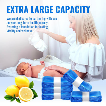 Compatible with Diaper Genie Pails Diaper Pail Refills | 3 Pack Lemon Scent Continuous Long-Roll Liner Refills | Leak-Resistant Odor-Control Disposal Bags for Baby | Easy Cut & Tie Design