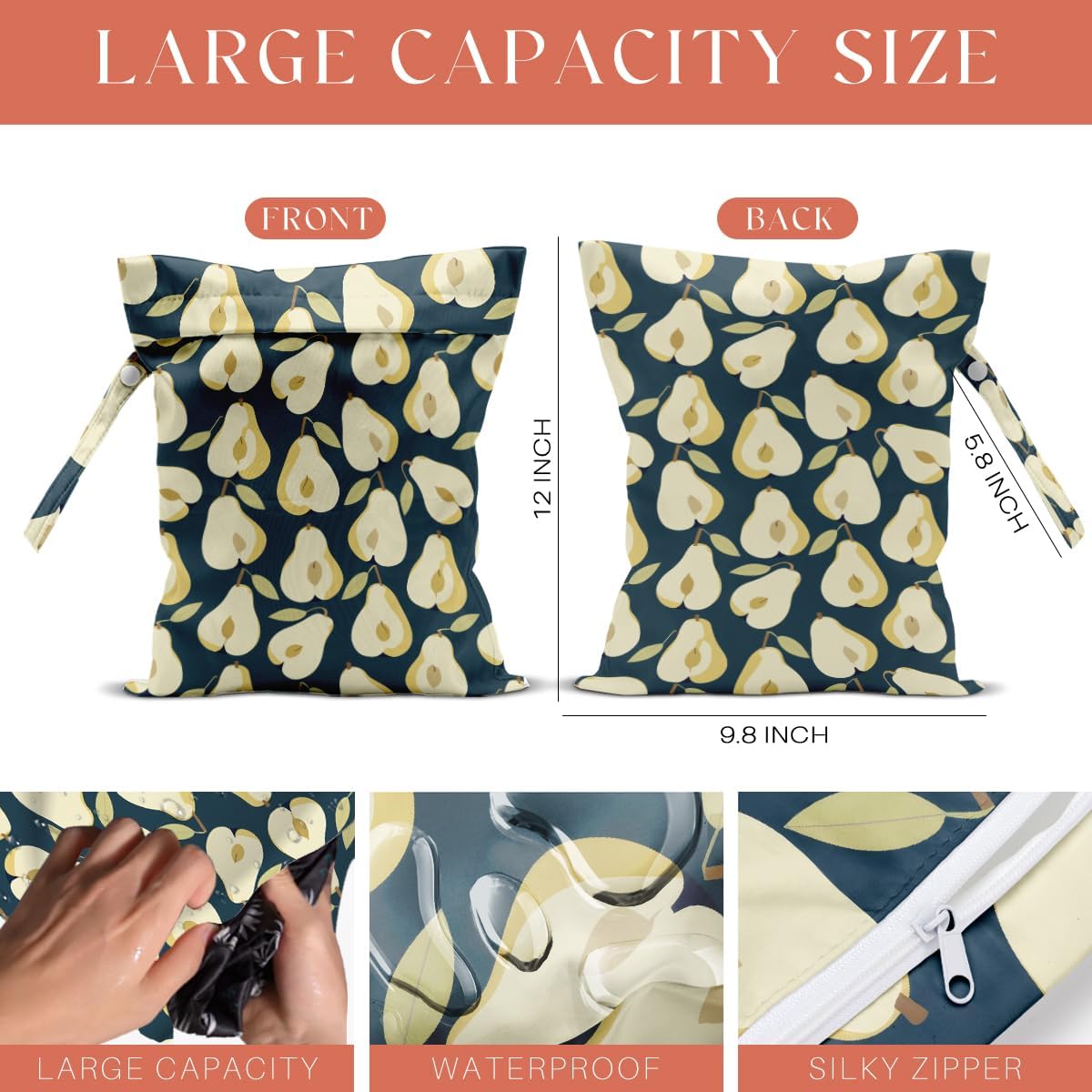 4 Pack Cute Fruit Wet Bag Waterproof Washable Reusable Wet Dry Bag for Swimsuit Dirty Clothes Cloth Diaper Travel Beach Pool Yoga Gym Toiletries Travel Beach Essentials Watermelon Avocado Banana