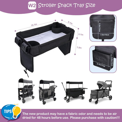 Babenest Stroller Snack Tray for Wonderfold Wagon W2, Foldable Thickened Snack Tray with Cup Holder, Storage Mesh Bag & Pen Slot, Easy to Clean Snack Board for Drawing
