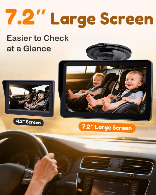 Yakry HD Baby Camera for Car 7.2-Inch: 3X Larger View, 5-Min USB Easy to Install, 1080P Auto Night Vision - 150° Wide Angle Car Seat Camera Full Backseat View for Kid & Infant Safety (Ages 0-5)