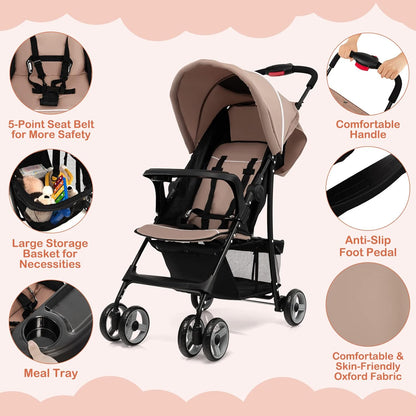 HONEY JOY Lightweight Stroller, Compact Travel Stroller for Airplane, Toddler Fold Pushchair w/Adjustable Canopy & Backrest, Storage Basket, Umbrella Stroller for Infants (Gray)