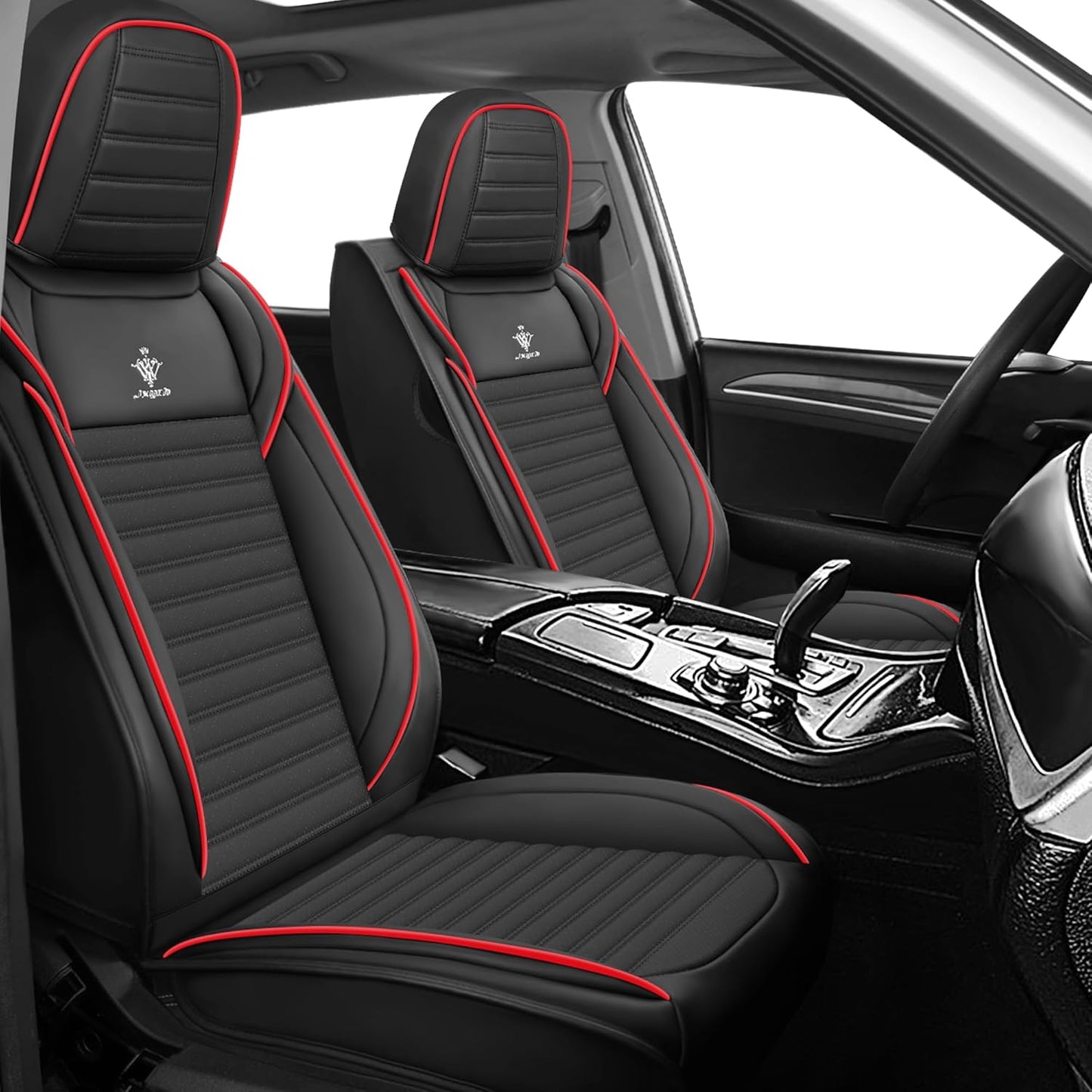 Seat Covers Fit for Mini Convertible 2009-2025 Premium Leather Car Seat Covers, Waterproof Non-Slip and Airbag Compatible, Fashion Car Seat Protector (Black Red,Front Set with Pillow)