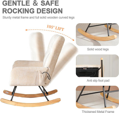 Rocking Chair Nursery with Airbag, Comfy Modern Nursery Rocking Reading Chair indoor with Footrest, Cozy Upholstered Glider Rocker Chairs for Living Room Bedroom Offices(Chenille, Dark Grey)
