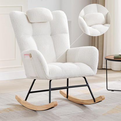 Garvee Teddy Fleece Nursery Rocking Chair,Upholstered Baby Glider Rocker with Soft Seat and High Backrest,Modern 300 Lbs Weight Capacity Accent Recliner for Living Room, Bedroom