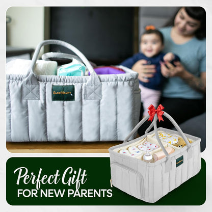 Large Diaper Caddy Organizer with Handle Neutral Boy Girl – Baby Basket for Nursery, Car, Changing Table – Portable Baby Storage with Compartments – Perfect for New Parents and Baby Shower Gifts