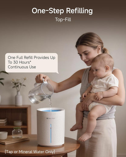 SP SpacePlayer Cool Mist Humidifier for Bedroom, 3L Top Fill Ultrasonic, 4000mAh Cordless Portable Humidifier, Quiet 23dB, Auto Shut-Off, Timer, Easy Clean, for Baby Nursery, Plants, Home Office