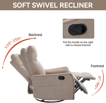 Swivel Rocker Recliner Chair for Adults, Nursery Rocking Chair with Heat and Massage, Glider Reclining Chair for Small Space Living Room Bedroom, Faux Leather Black