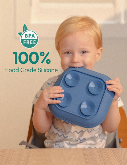 BABELIO Powerful Suction Plates for Baby and Toddler, 100% Food Grand Silicone, Divided, BPA Free, Microwave & Dishwasher Safe, Stay Put, 3 Pack