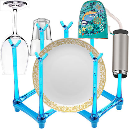 PCTC Retractable Cup Drying Rack, Drinking Glass and Sports Bottle Drainer Stand, Plastic Bag Dryer and Mug Tree with Non-Slip Bottom for Kitchen Countertop (Random Colour)