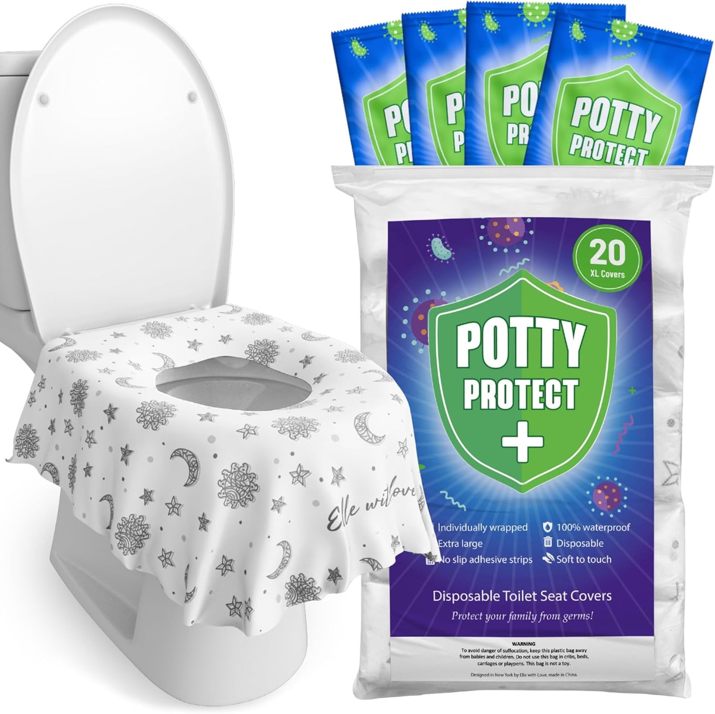 Eli with Love 20 Pack Extra Large Disposable Toilet Seat Cover (Floral) – Toddler Toilet Covers for Full Coverage On Toilet or Potty – Ideal Travel Toilet Seat Covers for Kids and Adults