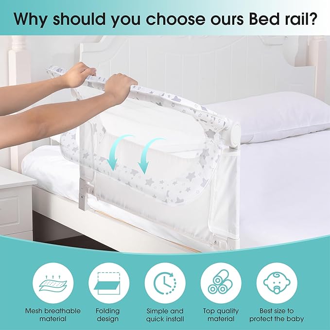 NUTIKAS Baby Bed Rail Guard for Crib - 35.7" Toddler Bed Rails for Twin,Full, Queen, Toddlers, Bunk Size Bed Swing Down Bedrail Extral Tall Child Safety Side Railing Guards for Kids