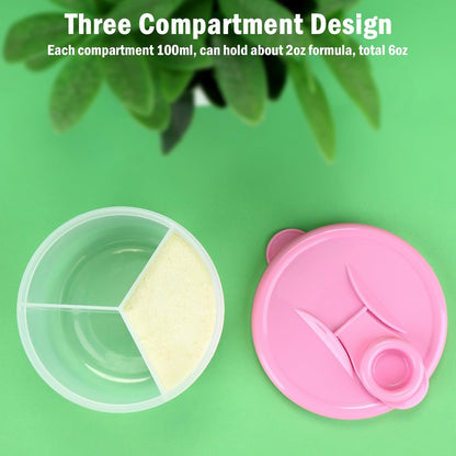 Accmor Baby Formula Dispenser On The Go, Non-Spill Rotating Three-Compartment Formula Container to Go, Milk Powder Kids Snack Container for Infant Toddler Travel, Pink