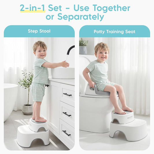 Maliton Baby Potty Training Seat with Step Stool, Potty Training Toilet for Boys Girls, Anti-Slip Toddler Stool for Bathroom, Kitchen, Toddler Toilet Seat Set(One Potty Seat+Two Step Stool for Kids)