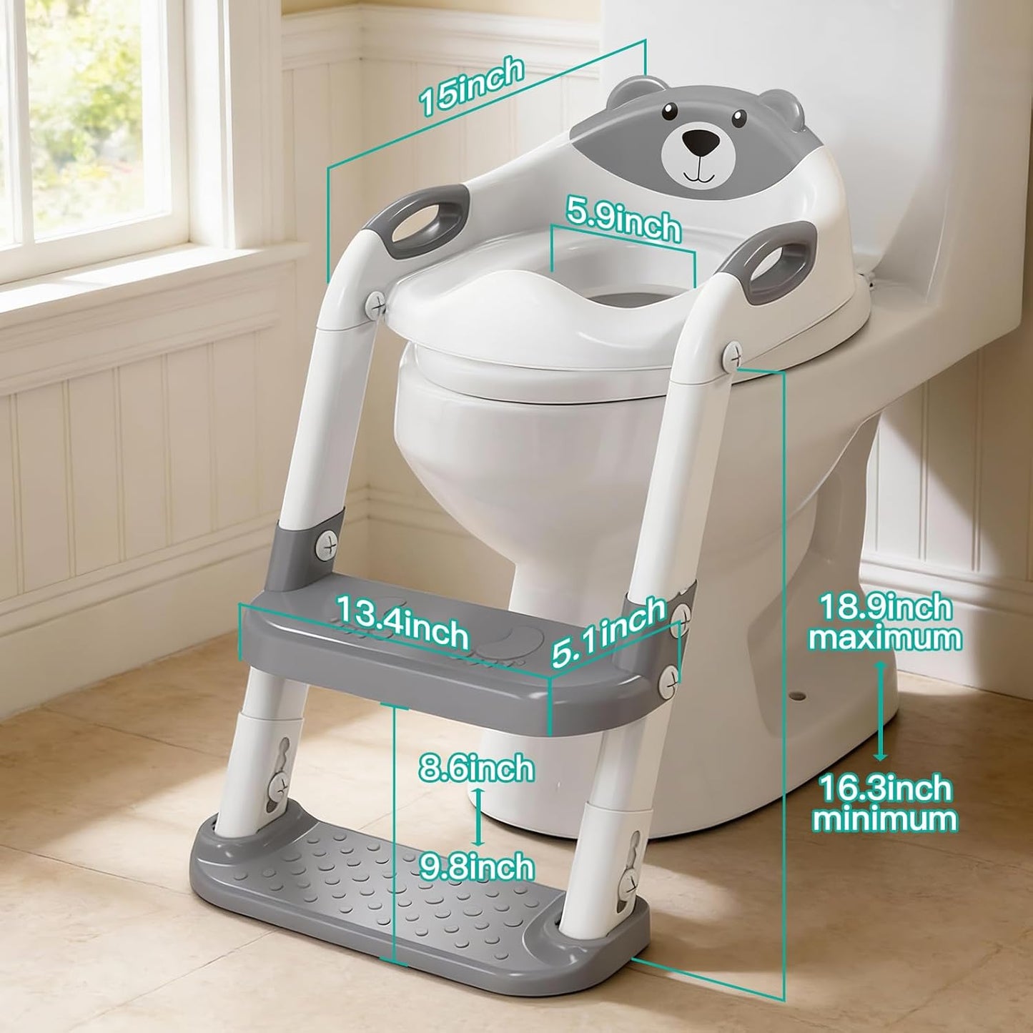 Potty Training Seat, SKYROKU Upgrade Toddler Toilet Seat for Kids Boys Girls, 2 in 1 Potty Training Toilet, Splash Guard Anti-Slip Pad Step Stool,New Sector-Shape Stabilized Base (8899+Grey)