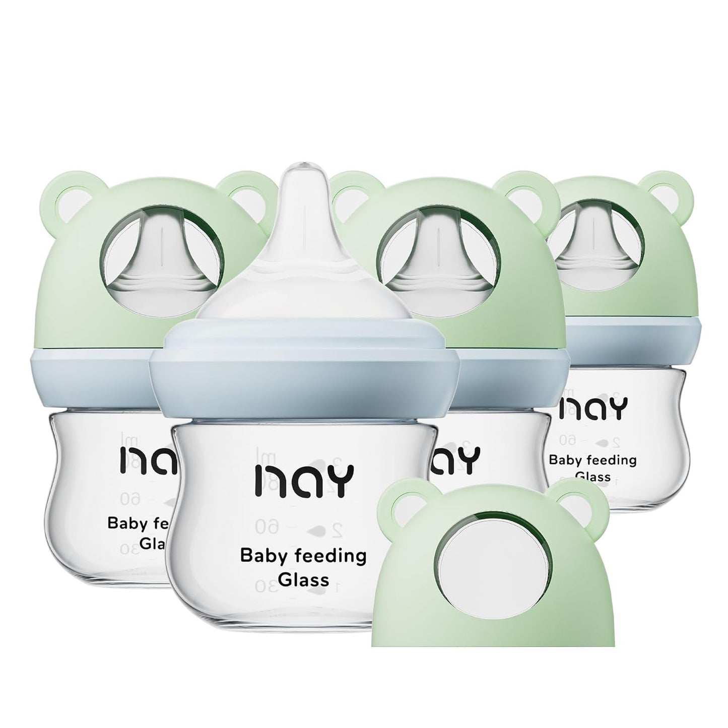 yanyoyo Natural Glass Baby Bottle for Breastfeeding Babies, 5.4oz Anti-Colic Baby Bottle with Natural Response Nipple(S), Clear, Wide Neck, 2 Pack, 1 Months+