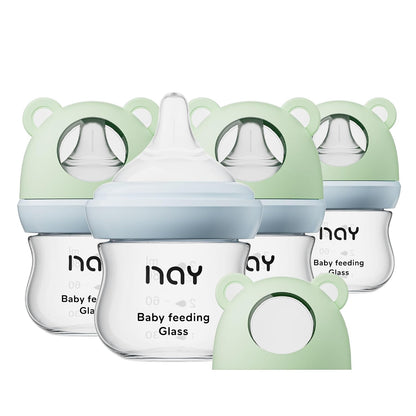 yanyoyo Natural Glass Baby Bottle for Breastfeeding Babies, 5.4oz Anti-Colic Baby Bottle with Natural Response Nipple(S), Clear, Wide Neck, 2 Pack, 1 Months+