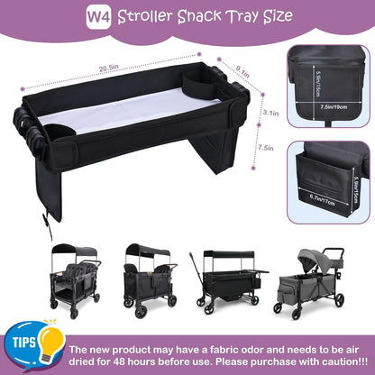 Babenest Stroller Snack Tray for Wonderfold Wagon W2, Foldable Thickened Snack Tray with Cup Holder, Storage Mesh Bag & Pen Slot, Easy to Clean Snack Board for Drawing