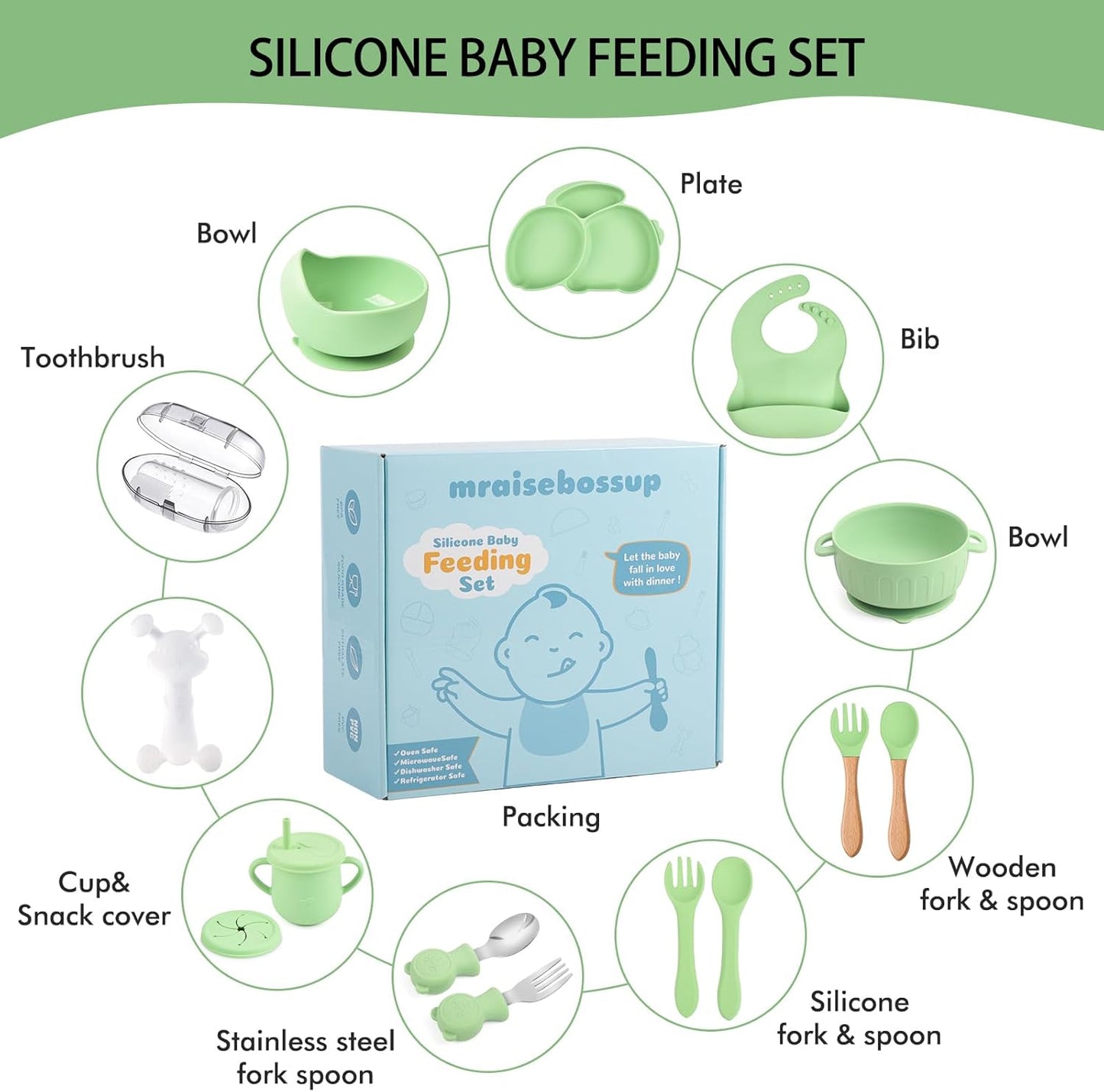 Silicone Baby Feeding Set 15 Pcs，Baby Spoons Suction Bowl Divided Plate Bib Cup Finger Brush Training cups,Baby Led Weaning Supplies,Baby Plates，Toddler Feeding Plates and Bowls Set（purple）