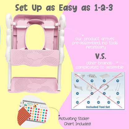 bebeleh Musical & Sound Toddler Potty Training Seat w/Step Stool Ladder - Collapsible & Adjustable Toilet, Pre Assembled Toddler Toilet Seat w/Music & Sounds - Splash Guard & Anti-Slip Steps - Gray