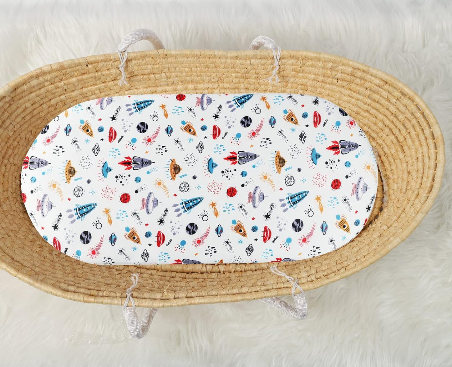 Bassinet Sheet Set 2 Pack Snug Fitted Bedside Sleeper Bassinet Sheets, Stretchy Ultra Soft, Unisex Boy Girl, Light Blue & Dinosaur