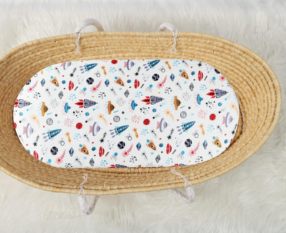Bassinet Sheet Set 2 Pack Snug Fitted Bedside Sleeper Bassinet Sheets, Stretchy Ultra Soft, Unisex Boy Girl, Light Blue & Dinosaur