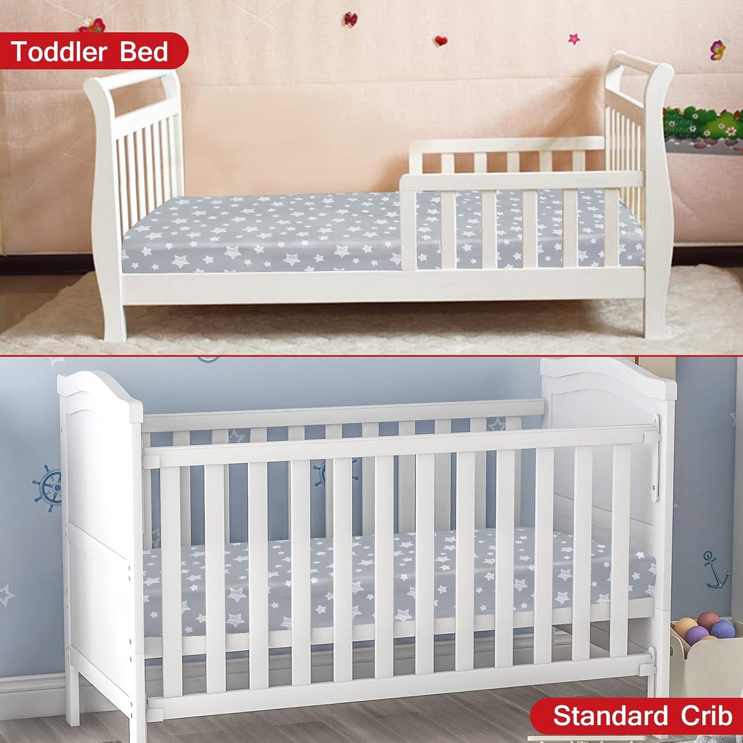 Pack and Play Sheets, 2 Pack Mini Crib Sheets, Stretchy Playard Fitted Sheet, Compatible with Graco Pack n Play, Soft and Breathable Material, Planet & Flower